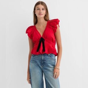 LOFT Velvet Bow Flutter Peplum Top